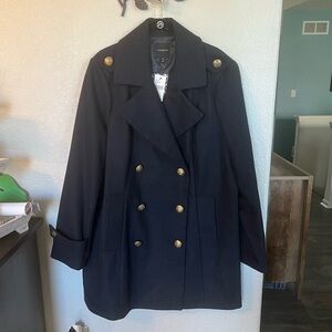 Elegant Navy Double-Breasted Women's Coat